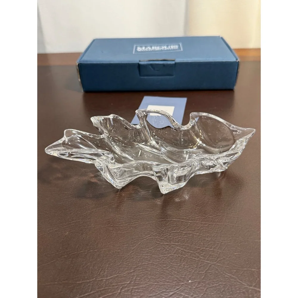 Marquis by Waterford Crystal Oak Leaf Dish Clear Glass Trinket Tray with Box